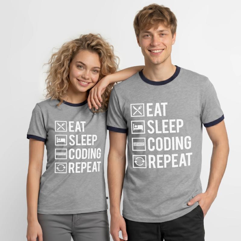 Eat Sleep Coding Repeat Dev Codeur Humour T-shirt contrasté Homme