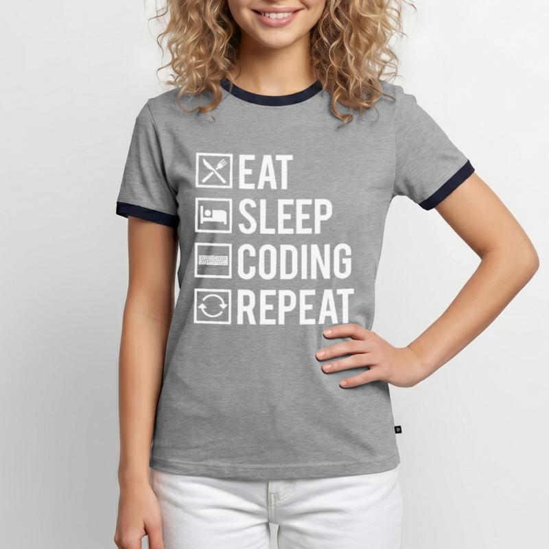 Eat Sleep Coding Repeat Dev Codeur Humour T-shirt contrasté Homme