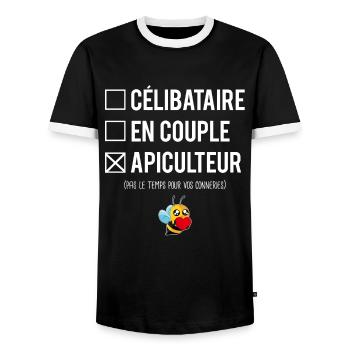 Célibataire En Couple Apiculteur Abeilles Humour - T-shirt contrasté Homme - noir/blanc - Devant - AI Model Female 172 light (172cm) & AI Model Male 178 light (178cm)
