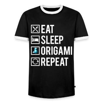 Eat sleep origami repeat papier humour - T-shirt contrasté Homme - noir/blanc - Devant - AI Model Female 172 light (172cm) & AI Model Male 178 light (178cm)