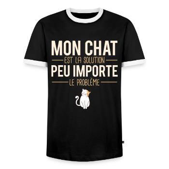 Mon chat est la solution amoureux chat humour - T-shirt contrasté Homme - noir/blanc - Devant - AI Model Female 172 light (172cm) & AI Model Male 178 light (178cm)