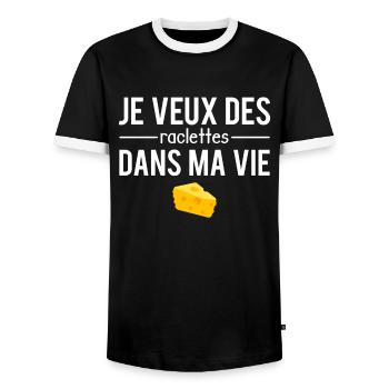 Je veux des raclettes dans ma vie fromage humour - T-shirt contrasté Homme - noir/blanc - Devant - AI Model Female 172 light (172cm) & AI Model Male 178 light (178cm)