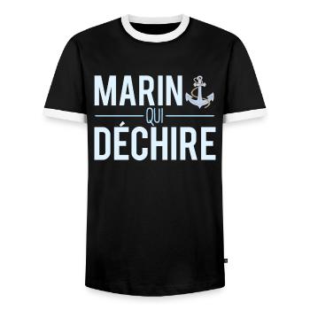 Marin qui déchire blague capitaine bateau humour - T-shirt contrasté Homme - noir/blanc - Devant - AI Model Female 172 light (172cm) & AI Model Male 178 light (178cm)