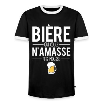 Bière qui n'amasse pas mousse apéro humour - T-shirt contrasté Homme - noir/blanc - Devant - AI Model Female 172 light (172cm) & AI Model Male 178 light (178cm)