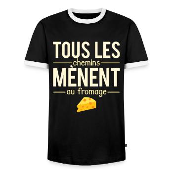Tous les chemins mènent au fromage raclette humour - T-shirt contrasté Homme - noir/blanc - Devant - AI Model Female 172 light (172cm) & AI Model Male 178 light (178cm)