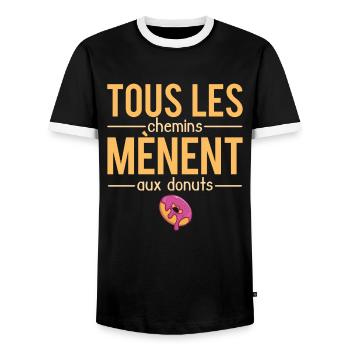 Tous les chemins mènent aux donuts humour - T-shirt contrasté Homme - noir/blanc - Devant - AI Model Female 172 light (172cm) & AI Model Male 178 light (178cm)