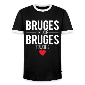 Bruges un jour bruges toujours cadeau brugeois - T-shirt contrasté Homme - noir/blanc - Devant - AI Model Female 172 light (172cm) & AI Model Male 178 light (178cm)