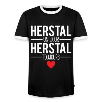 Herstal un jour herstal toujours ville belgique - T-shirt contrasté Homme - noir/blanc - Devant - AI Model Female 172 light (172cm) & AI Model Male 178 light (178cm)