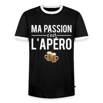 Ma passion c'est l'apéro alcool humour - T-shirt contrasté Homme - noir/blanc - Devant - AI Model Female 172 light (172cm) & AI Model Male 178 light (178cm)