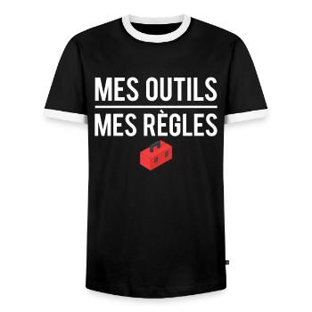 Mes outils mes règles cadeau bricoleur humour - T-shirt contrasté Homme - noir/blanc - Devant - AI Model Female 172 light (172cm) & AI Model Male 178 light (178cm)