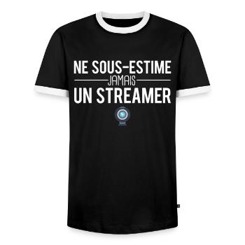 Ne sous estime jamais un streamer streaming humour - T-shirt contrasté Homme - noir/blanc - Devant - AI Model Female 172 light (172cm) & AI Model Male 178 light (178cm)