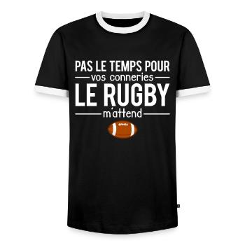 Pas le temps cadeau amateur rugby sport humour - T-shirt contrasté Homme - noir/blanc - Devant - AI Model Female 172 light (172cm) & AI Model Male 178 light (178cm)