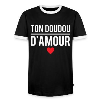 Ton doudou d'amour blague saint valentin humour - T-shirt contrasté Homme - noir/blanc - Devant - AI Model Female 172 light (172cm) & AI Model Male 178 light (178cm)