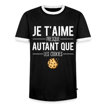 Je t'aime presque autant que les cookies humour - T-shirt contrasté Homme - noir/blanc - Devant - AI Model Female 172 light (172cm) & AI Model Male 178 light (178cm)