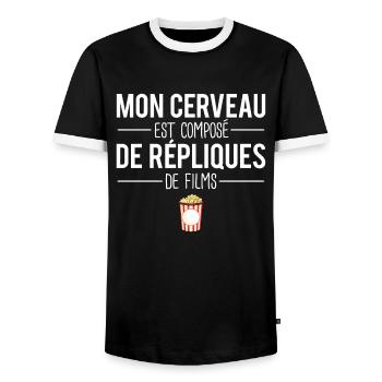 Mon cerveau est compose de répliques de films - T-shirt contrasté Homme - noir/blanc - Devant - AI Model Female 172 light (172cm) & AI Model Male 178 light (178cm)