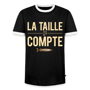 La taille ça compte blague pêche pêcheur humour - T-shirt contrasté Homme - noir/blanc - Devant - AI Model Female 172 light (172cm) & AI Model Male 178 light (178cm)