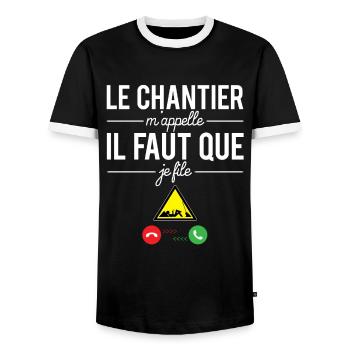 Le chantier m'appelle il faut que je file humour - T-shirt contrasté Homme - noir/blanc - Devant - AI Model Female 172 light (172cm) & AI Model Male 178 light (178cm)