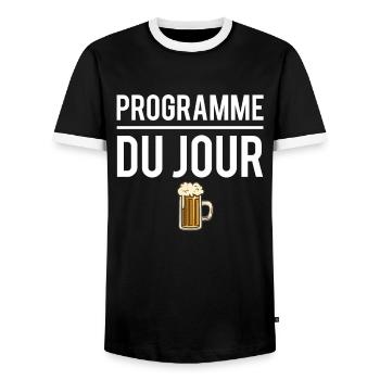 Programme du jour bière alcool apéro humour - T-shirt contrasté Homme - noir/blanc - Devant - AI Model Female 172 light (172cm) & AI Model Male 178 light (178cm)
