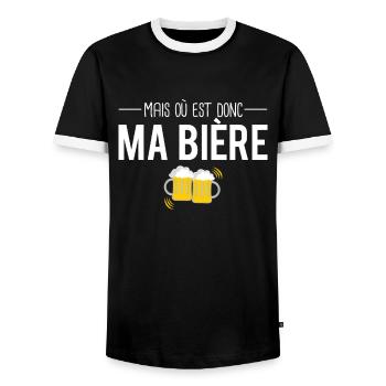 Mais où est donc ma bière pression mousse apéro - T-shirt contrasté Homme - noir/blanc - Devant - AI Model Female 172 light (172cm) & AI Model Male 178 light (178cm)