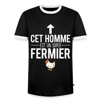 Cet homme est un super fermier poule humour - T-shirt contrasté Homme - noir/blanc - Devant - AI Model Female 172 light (172cm) & AI Model Male 178 light (178cm)