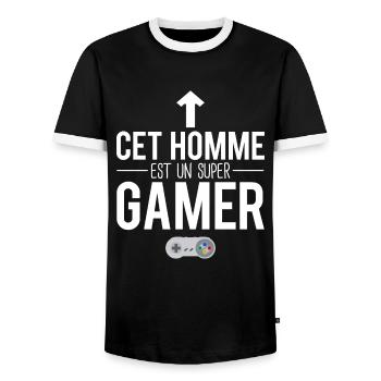 Cet homme est un super gamer manette geek humour - T-shirt contrasté Homme - noir/blanc - Devant - AI Model Female 172 light (172cm) & AI Model Male 178 light (178cm)