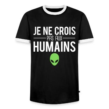 Je ne crois pas aux humains aliens extra terrestre - T-shirt contrasté Homme - noir/blanc - Devant - AI Model Female 172 light (172cm) & AI Model Male 178 light (178cm)