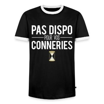 Pas dispo pour vos conneries pas le temps humour - T-shirt contrasté Homme - noir/blanc - Devant - AI Model Female 172 light (172cm) & AI Model Male 178 light (178cm)