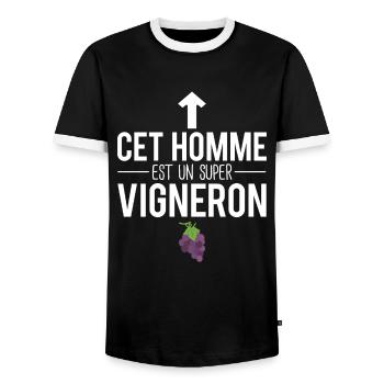 Cet homme est un super vigneron vigne raisin - T-shirt contrasté Homme - noir/blanc - Devant - AI Model Female 172 light (172cm) & AI Model Male 178 light (178cm)