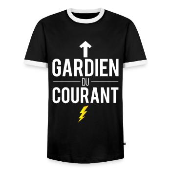 Gardien du courant électricité électricien humour - T-shirt contrasté Homme - noir/blanc - Devant - AI Model Female 172 light (172cm) & AI Model Male 178 light (178cm)