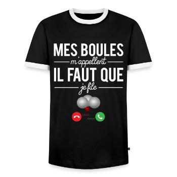 Mes boules m'appellent il faut que je file - T-shirt contrasté Homme - noir/blanc - Devant - AI Model Female 172 light (172cm) & AI Model Male 178 light (178cm)