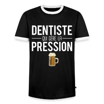 Dentiste qui gère la pression métier bière humour - T-shirt contrasté Homme - noir/blanc - Devant - AI Model Female 172 light (172cm) & AI Model Male 178 light (178cm)