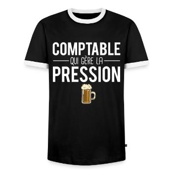 Comptable qui gère la pression métier humour - T-shirt contrasté Homme - noir/blanc - Devant - AI Model Female 172 light (172cm) & AI Model Male 178 light (178cm)