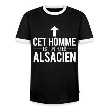 Cet homme est un super alsacien alsace région - T-shirt contrasté Homme - noir/blanc - Devant - AI Model Female 172 light (172cm) & AI Model Male 178 light (178cm)