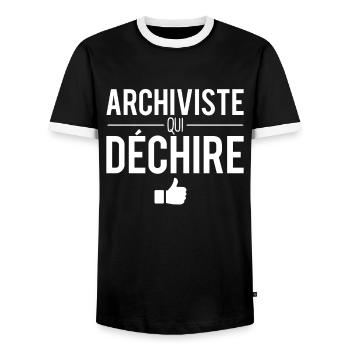 Archiviste qui déchire meilleur archiviste humour - T-shirt contrasté Homme - noir/blanc - Devant - AI Model Female 172 light (172cm) & AI Model Male 178 light (178cm)