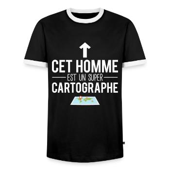 Cet homme est un super cartographe humour métier - T-shirt contrasté Homme - noir/blanc - Devant - AI Model Female 172 light (172cm) & AI Model Male 178 light (178cm)