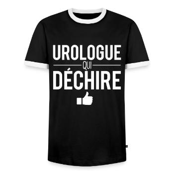 Urologue qui déchire cadeau urologue humour - T-shirt contrasté Homme - noir/blanc - Devant - AI Model Female 172 light (172cm) & AI Model Male 178 light (178cm)