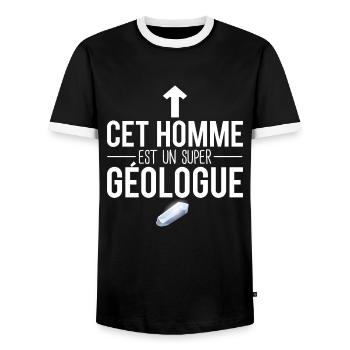 Cet homme est un super géologue humour métier - T-shirt contrasté Homme - noir/blanc - Devant - AI Model Female 172 light (172cm) & AI Model Male 178 light (178cm)