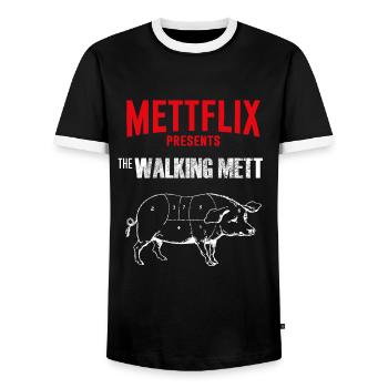 Mettflix Presents The Walking Mett - Männer Kontrast-T-Shirt - Schwarz/Weiß - Vorne - AI Model Female 172 light (172cm) & AI Model Male 178 light (178cm)