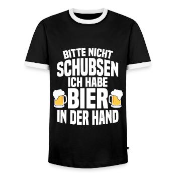 Bitte Nicht Schubsen Ich Habe Bier In Der Hand - Männer Kontrast-T-Shirt - Schwarz/Weiß - Vorne - AI Model Female 172 light (172cm) & AI Model Male 178 light (178cm)