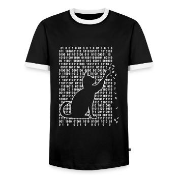 Cat dans le système Cat joue avec le code binaire - T-shirt contrasté Homme - noir/blanc - Devant - AI Model Female 172 light (172cm) & AI Model Male 178 light (178cm)