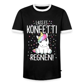 Lass es Konfetti regnen Einhorn - Männer Kontrast-T-Shirt - Schwarz/Weiß - Vorne - AI Model Female 172 light (172cm) & AI Model Male 178 light (178cm)