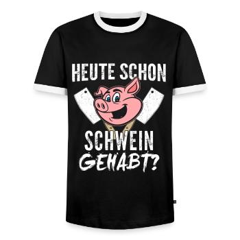 Heute Schon Schwein Gehabt Metzger - Männer Kontrast-T-Shirt - Schwarz/Weiß - Vorne - AI Model Female 172 light (172cm) & AI Model Male 178 light (178cm)