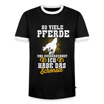 So Viele Pferde Und Ausgerechnet Ich Habe Schönste - Männer Kontrast-T-Shirt - Schwarz/Weiß - Vorne - AI Model Female 172 light (172cm) & AI Model Male 178 light (178cm)
