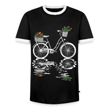 Bicycle with flowers Cyclist Cyclist - Men's Ringer Shirt - black/white - Front - AI Model Female 172 light (172cm) & AI Model Male 178 light (178cm)