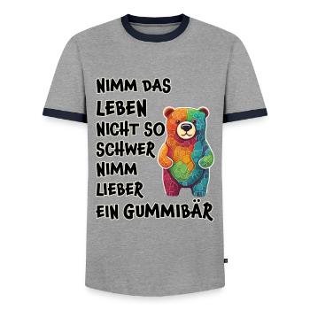 Nimm das Leben nicht so schwer, Gummibär - Männer Kontrast-T-Shirt - Grau/Navy  - Vorne - AI Model Female 172 light (172cm) & AI Model Male 178 light (178cm)