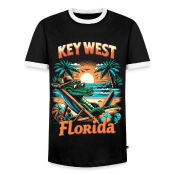 Chemise de vacances cool en Floride avec motif alligator - T-shirt contrasté Homme - noir/blanc - Devant - AI Model Female 172 light (172cm) & AI Model Male 178 light (178cm)
