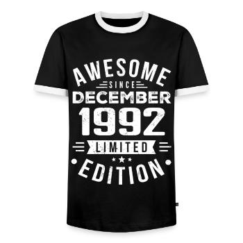Birthday Gift born in December 1992 - Men's Ringer Shirt - black/white - Front - AI Model Female 172 light (172cm) & AI Model Male 178 light (178cm)