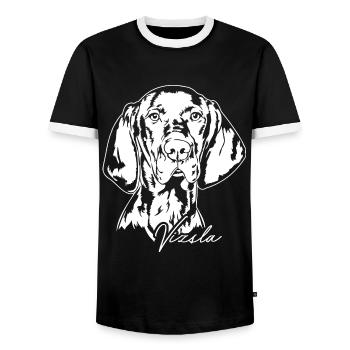 Vizsla Portrait Hunting Dog Dogs Wilsigns - Men's Ringer Shirt - black/white - Front - AI Model Female 172 light (172cm) & AI Model Male 178 light (178cm)