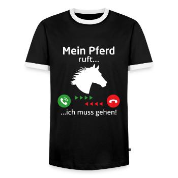 Mein Pferd ruft ich muss gehen - Männer Kontrast-T-Shirt - Schwarz/Weiß - Vorne - AI Model Female 172 light (172cm) & AI Model Male 178 light (178cm)