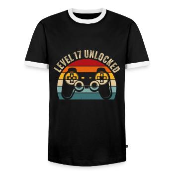 17.Geburtstag - 17 Jahre Gamer Level 17 unlocked - Männer Kontrast-T-Shirt - Schwarz/Weiß - Vorne - AI Model Female 172 light (172cm) & AI Model Male 178 light (178cm)